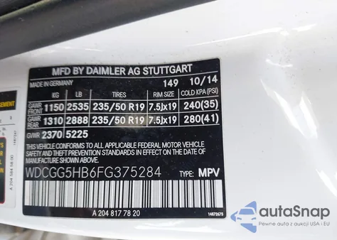 2015 Mercedes-Benz Glk 350 from USA, damaged, VIN WDCGG5HB6FG375284